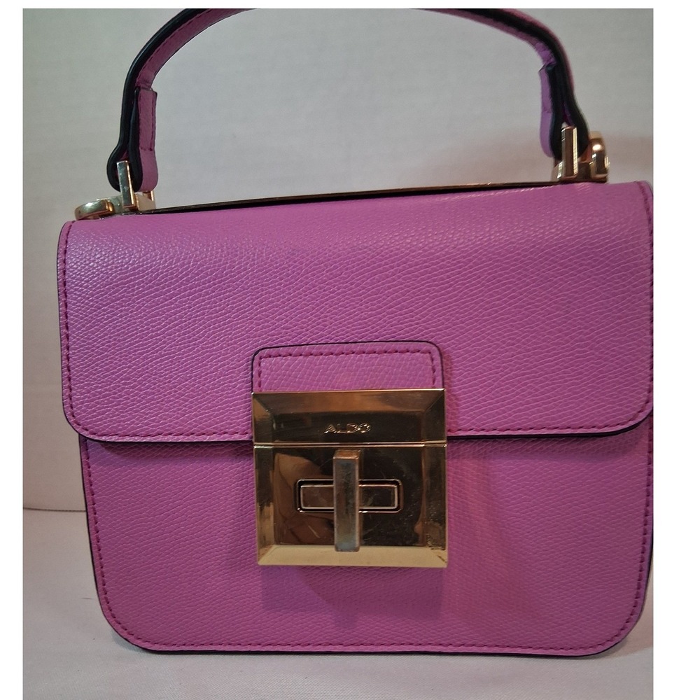 Aldo Pink Textured Faux Leather Top Handle Bag Gold Hardware Satchel